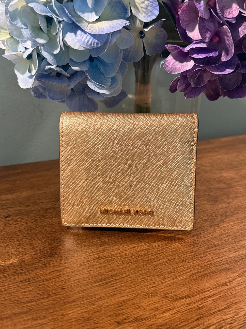 Michael Kors Metallic Gold Compact Card Holder Wallet